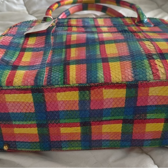 Carlos Falchi Avenue Vibrant Plaid Satchel - Picture 6 of 8